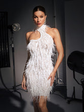 Ensley Halterneck Wave Cutout Feather Embellished Dress